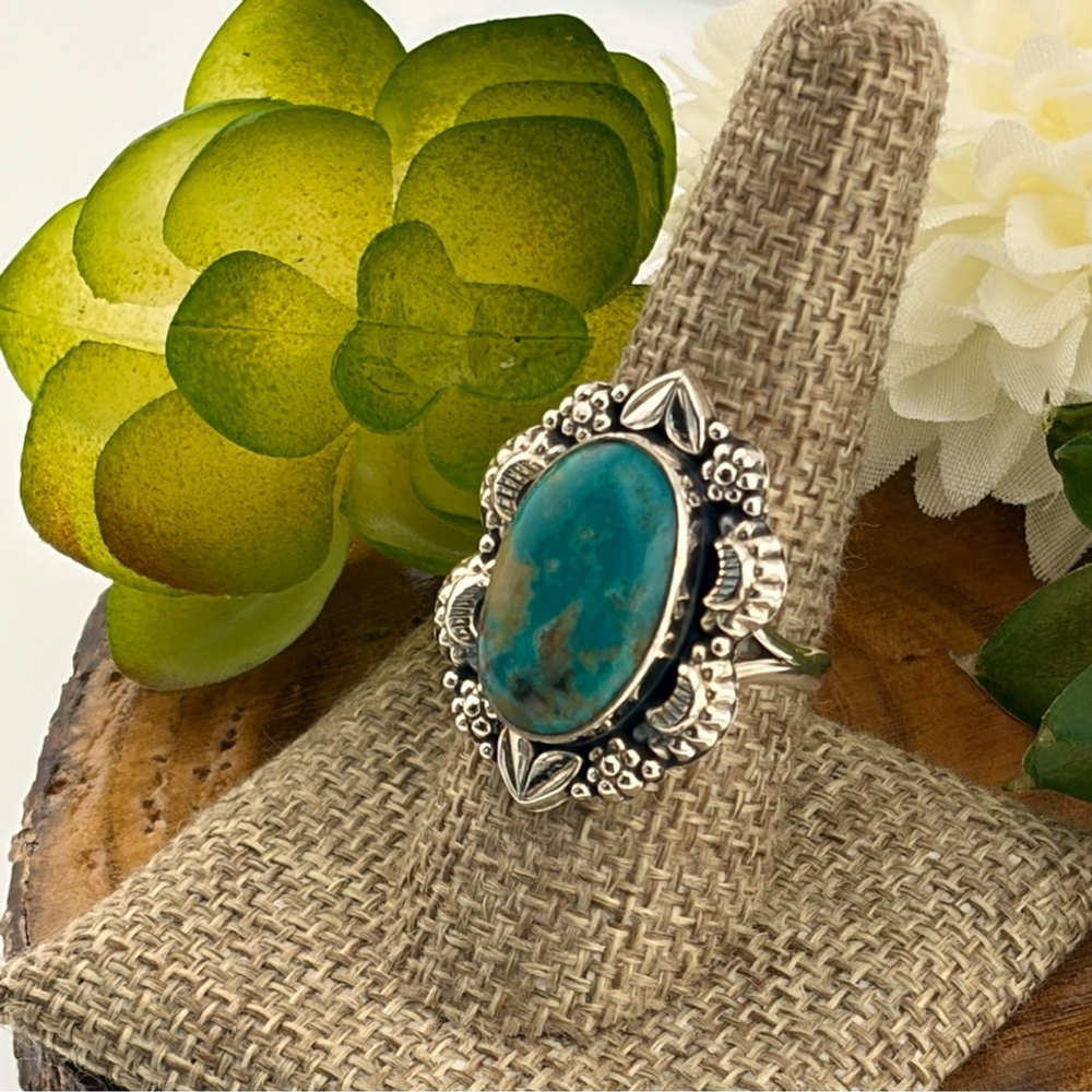 Royston Turquoise Navajo Style Ring Size 8 1/4 8.5 Pure Sterling Silver 925 New - Picture 11 of 13